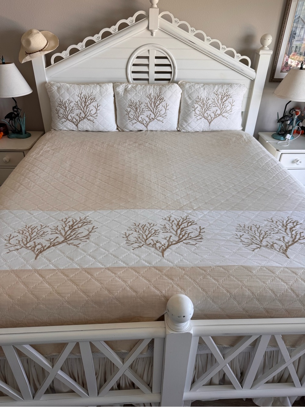 OVERSIZED Coastal Embroidered Coral Quilt Set - King